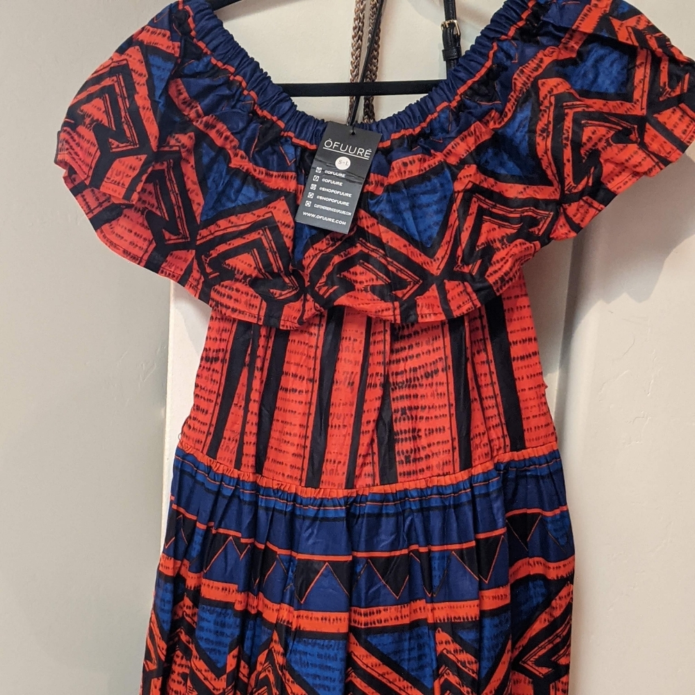 Ofuure off the shoulder dress, size: S-L, multicolored